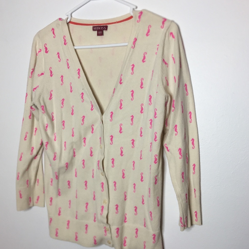 Pink Seahorse Nautical Cardigan Sweater Merona